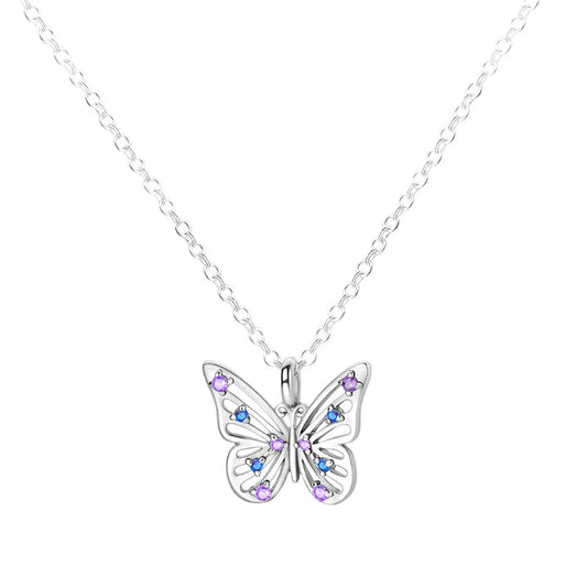 Azure and Lavender Butterfly Sterling Silver Necklace