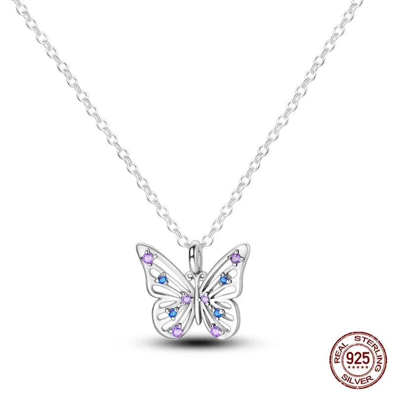Azure and Lavender Butterfly Sterling Silver Necklace