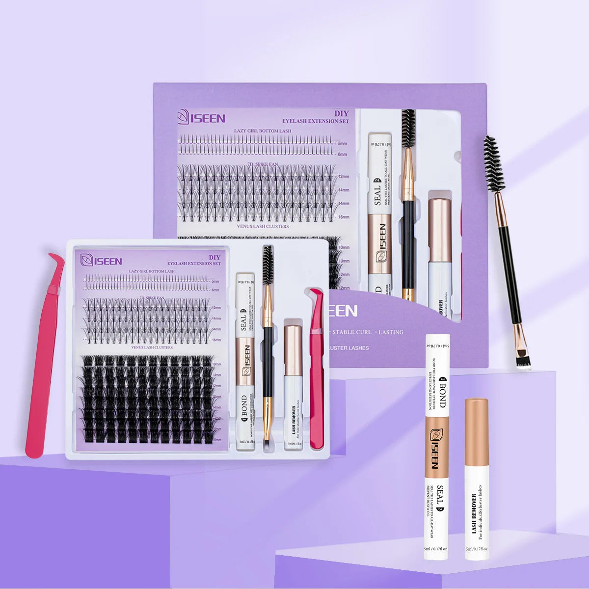 DIY Lash Extension Mix Styles Individual Lash Clusters with Bond&Seal Remover Tweezers Lash Brush eye Makeup tool
