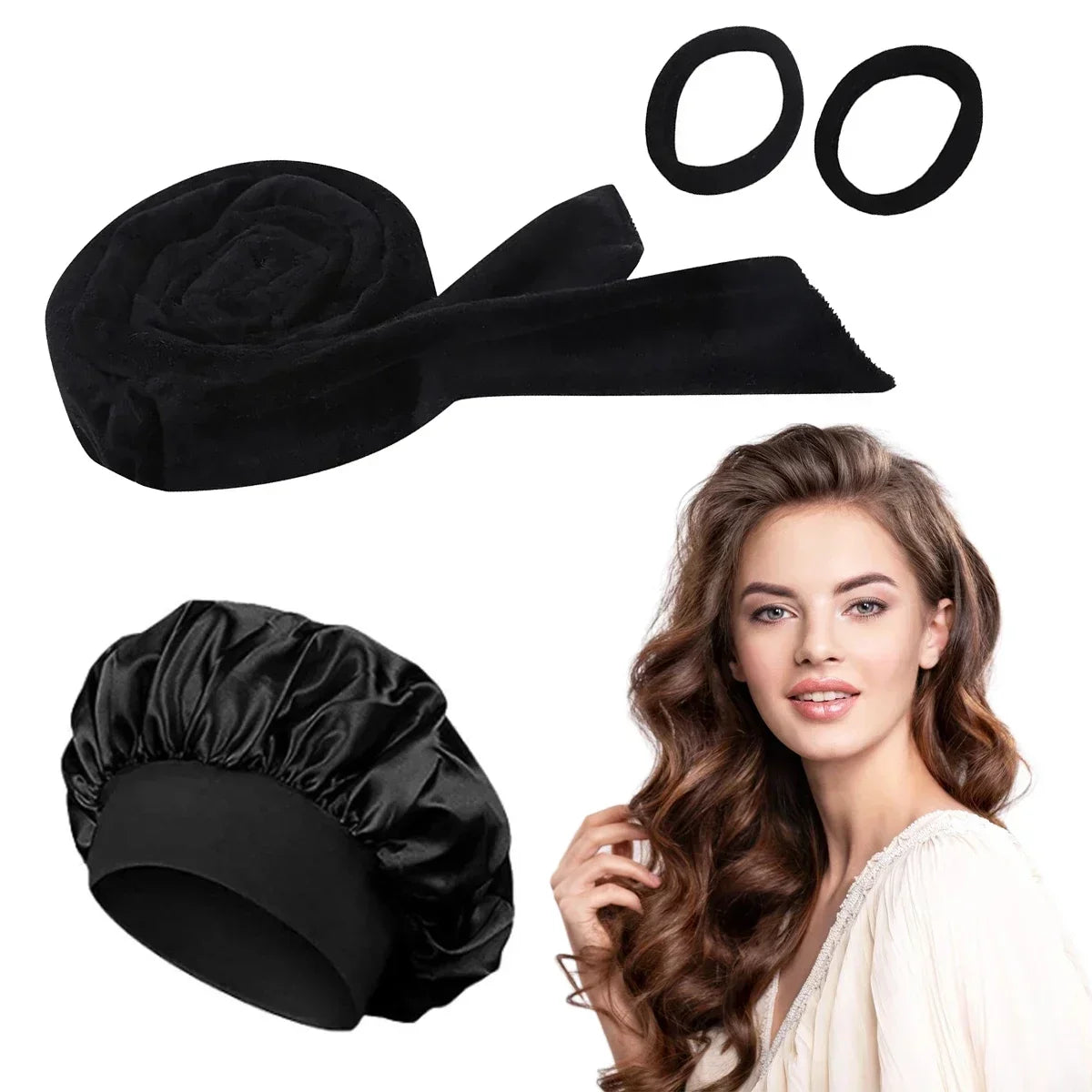 No Heat Hair Curler And Satin Sleeping Cap Set Heatless Hair Curling Headband Hair Claw Clip Hairs Rings Soft Sleeping Hat Salon