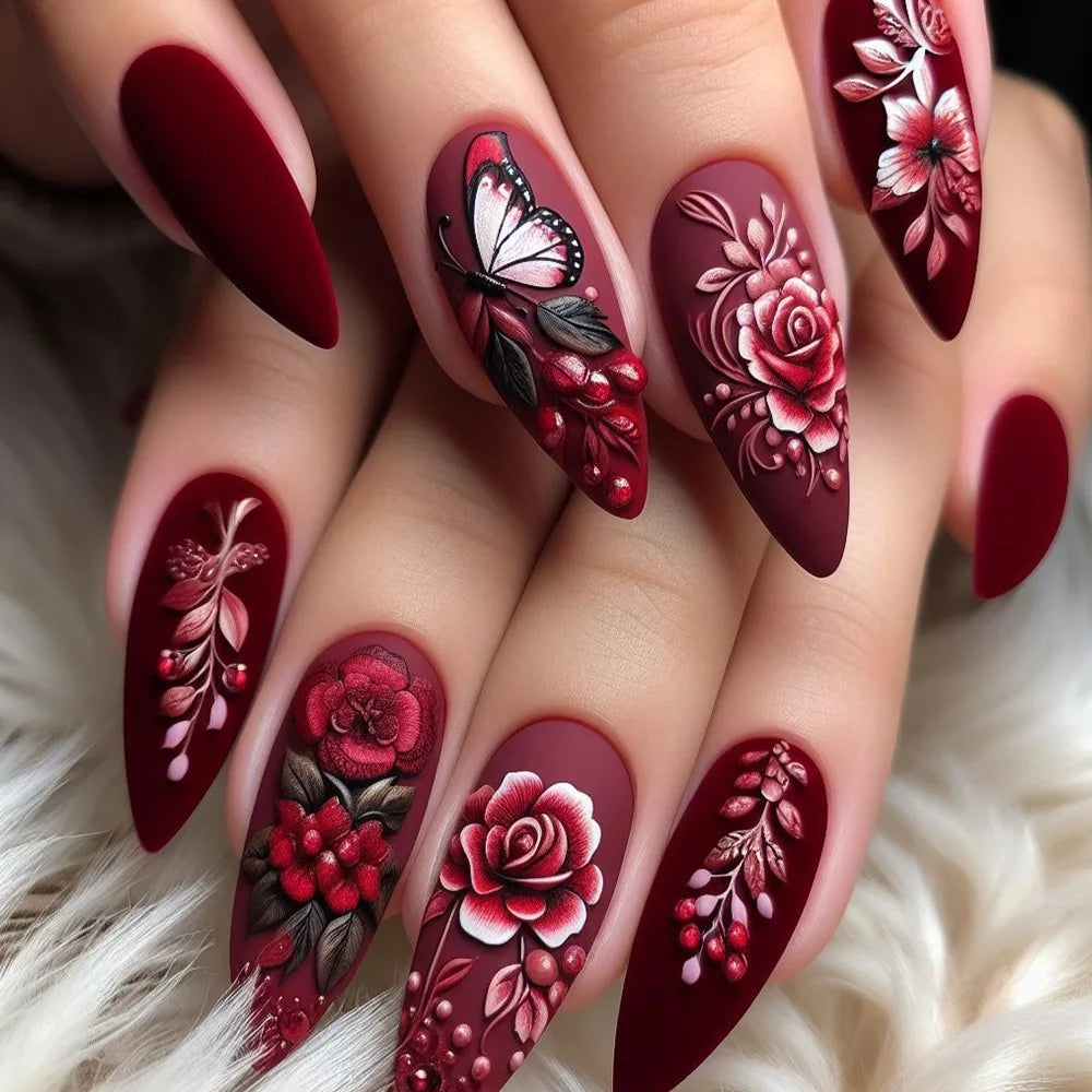 24 Pcs Matte Almond False Nails Set-42