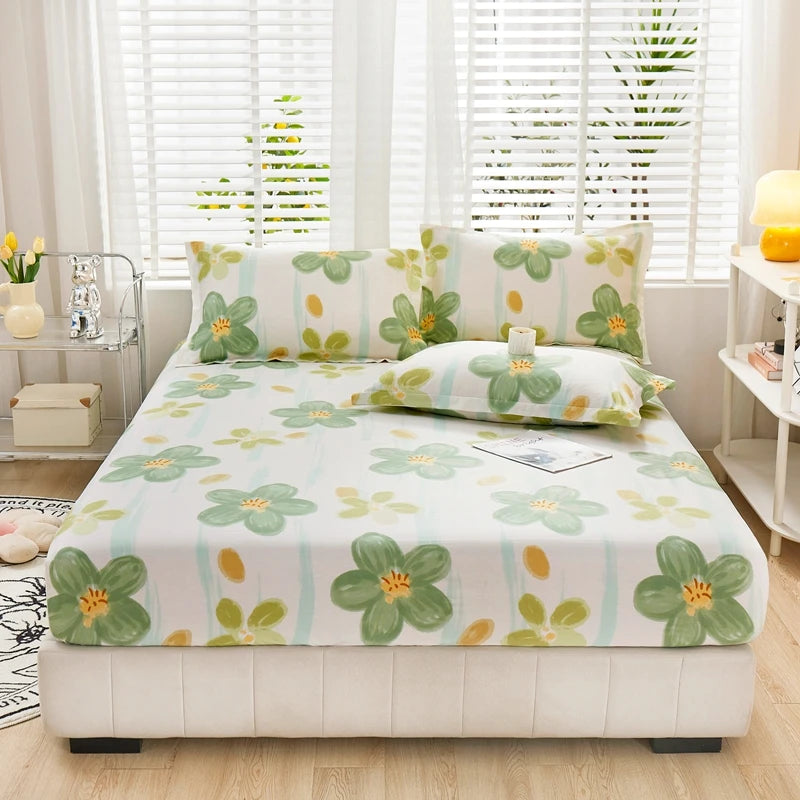 Cartoon Style Fitted Sheet Pure Cotton Bed Sheets Adults Kids Room Mattress Cover Printed Bed Linen 매트리스커버 (No Pillowcase)