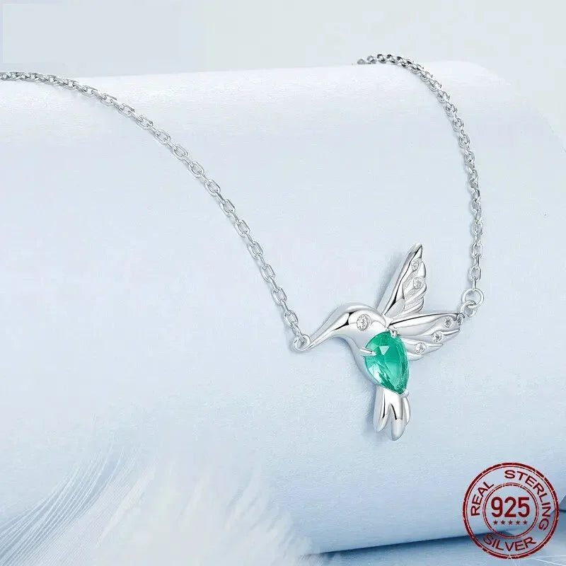 Elegant Sterling Silver Hummingbird Pendant Necklace