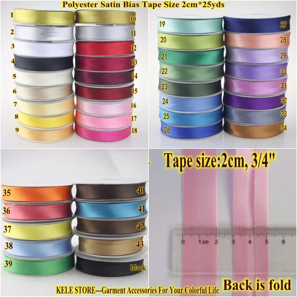 Polyester Satin Bias Binding Tape,bias Binding Size:20mm,3/4" *25yds,fold Tape for DIY Sewing Garment Accessories