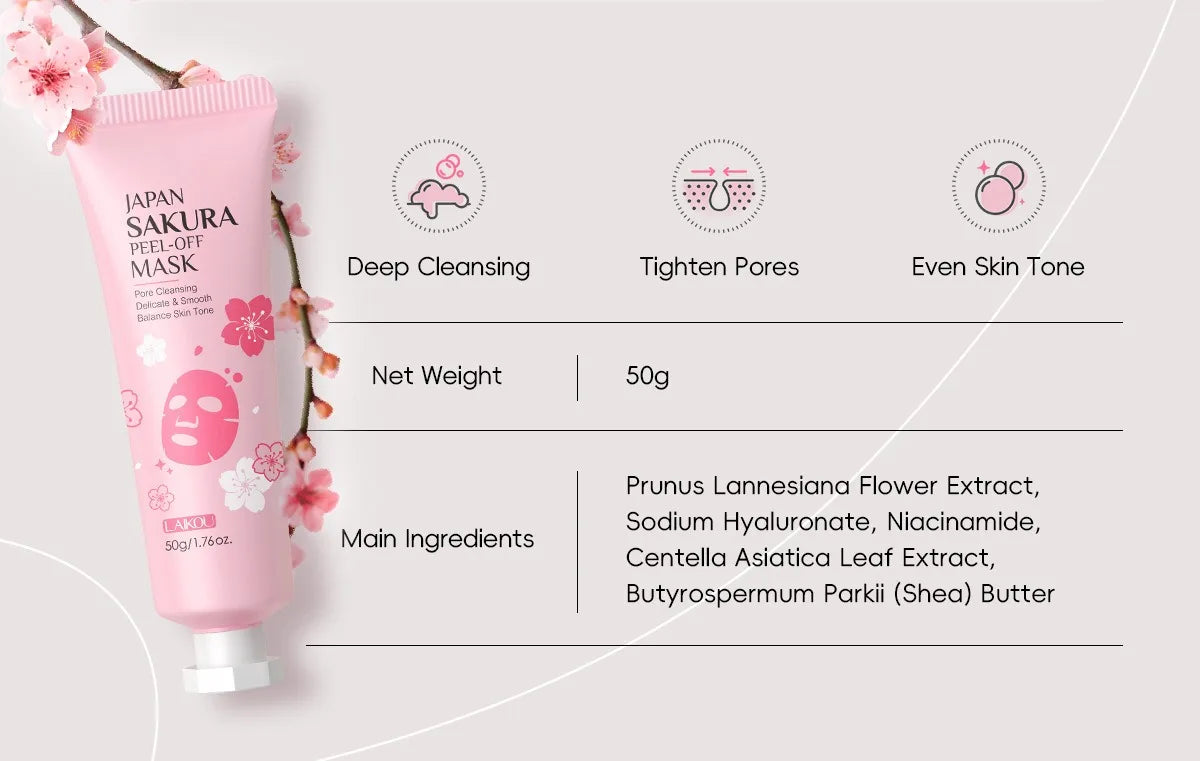 1/2count Japan Sakura Peel-Off Mask 50g Deep Cleansing Cosmetic Residues, Balance Skin Tone, Hydrate & Delicate Skin