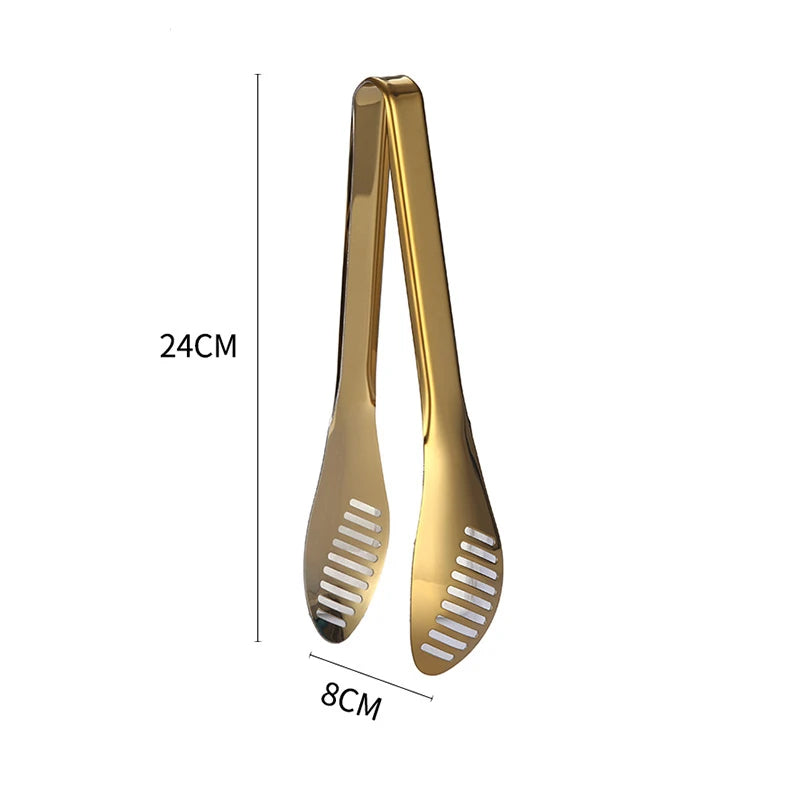 7-Styles Golden Stainless Steel BBQ Food Tongs Hollow Steak Cake Clip Bread Grill Clamp Cooking Kitchenware Kitchen Accessories