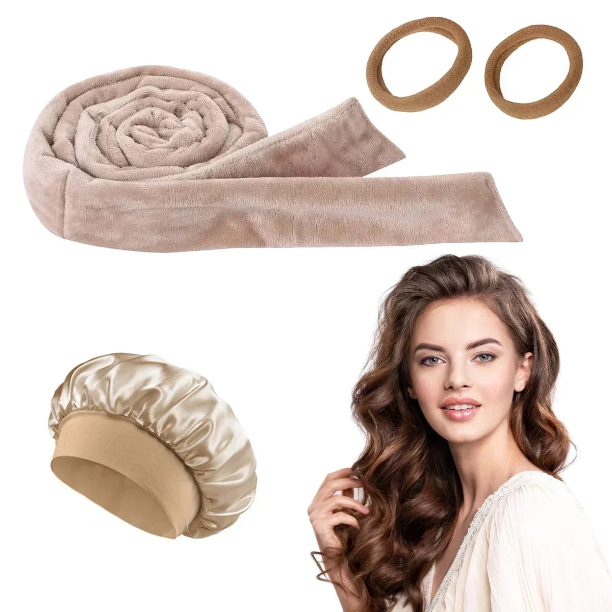No Heat Hair Curler And Satin Sleeping Cap Set Heatless Hair Curling Headband Hair Claw Clip Hairs Rings Soft Sleeping Hat Salon