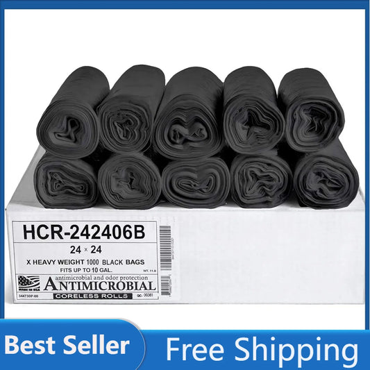 High Density Trash Bags 7-10 Gallon 1000 Count 6 Micron (eq) 24" x 24" Black for Bathroom Kitchen Office Industrial Commercial
