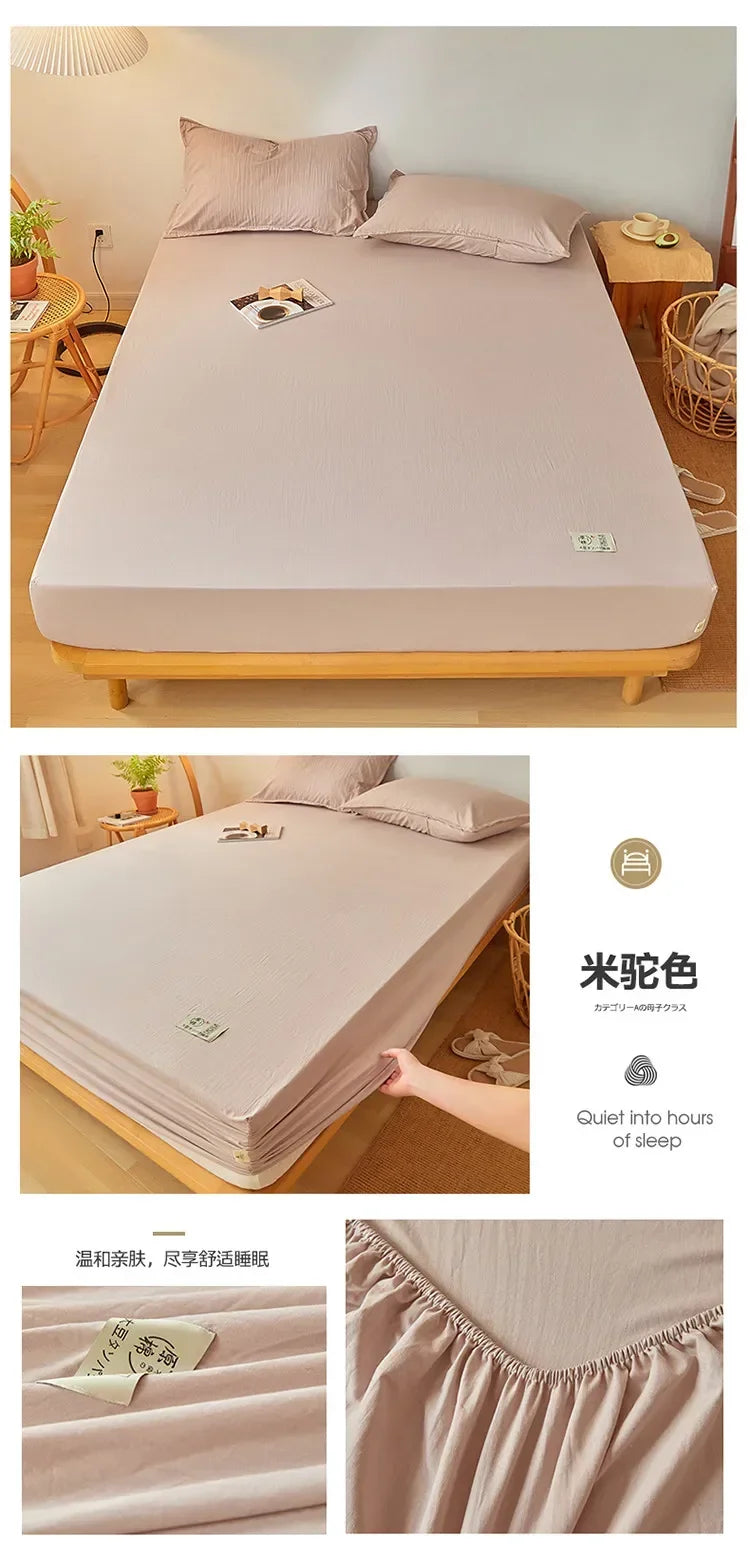 Cotton Fitted Sheet with Elastic Band Anti-Slip Mattress Cover for Single Double Queen King Bed Adjustable Plain Fitted Bedsheet
