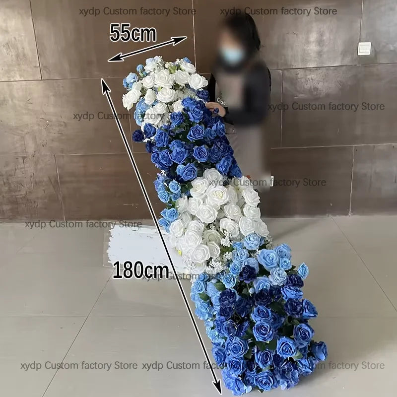 2M Luxurious White Rose Sofa Table Runner Flower Row Wedding Backdrop Decor Floral Arrangement Party table Window Display Props