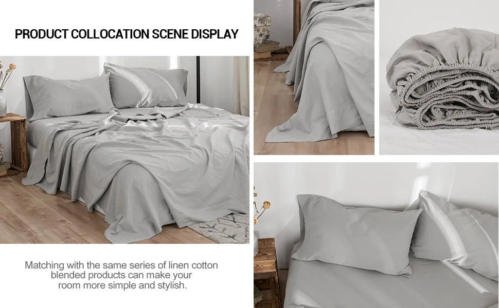 Simple&Opulence Linen Fitted Sheet (1 Piece) - 14 Inch Deep Pocket Mattress Cover Natural Flax Cotton Soft Breathable  Bedding