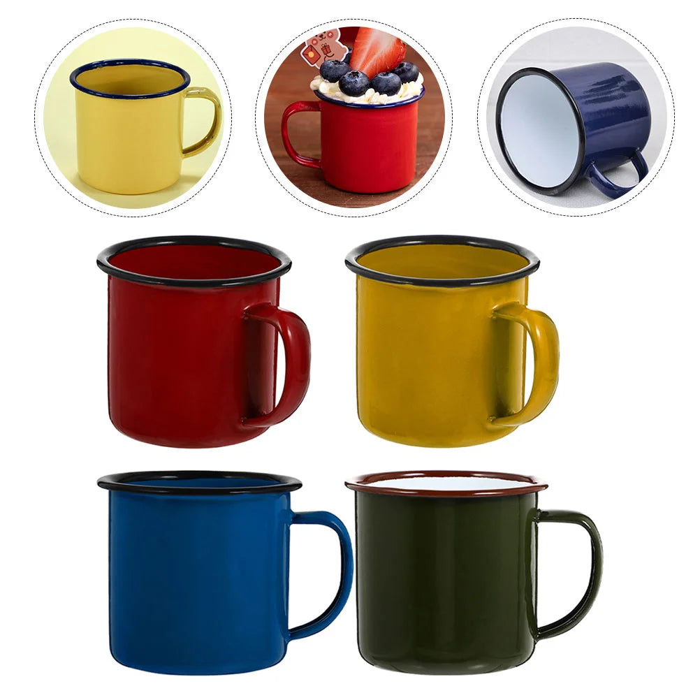 4 Pcs Thickened Enamel Mug Retro Coffee Cup Kitchen