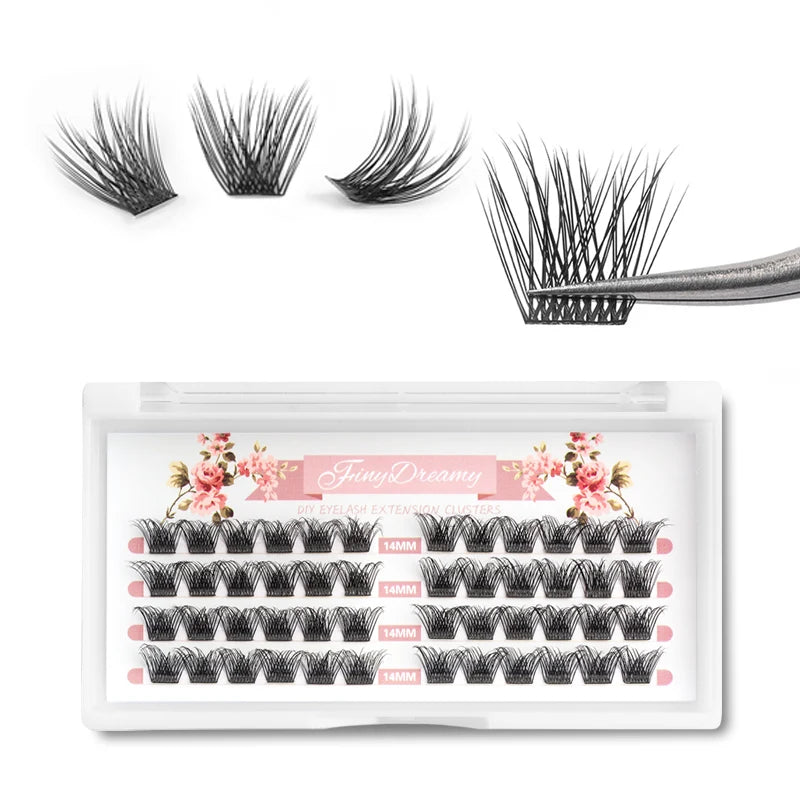 ETVITE DIY Clusters Eyelash Extension Dovetail Segmented Lashes 48 Volume Natural Segmented Eyelashes Bundles