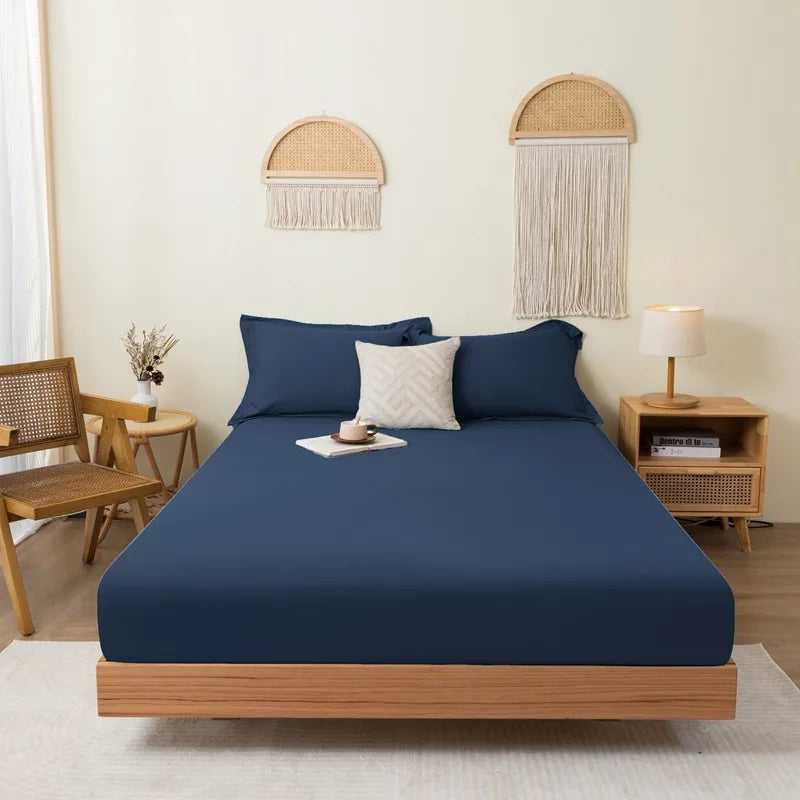 Cotton Fitted Sheet Soild Color with Elastic Band Non Slip Adjustable Mattress Cover for Double King Queen Bed 90/120/150/180M