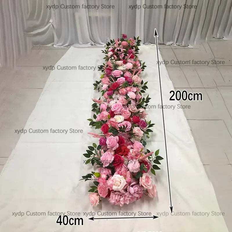 2M Luxurious White Rose Sofa Table Runner Flower Row Wedding Backdrop Decor Floral Arrangement Party table Window Display Props