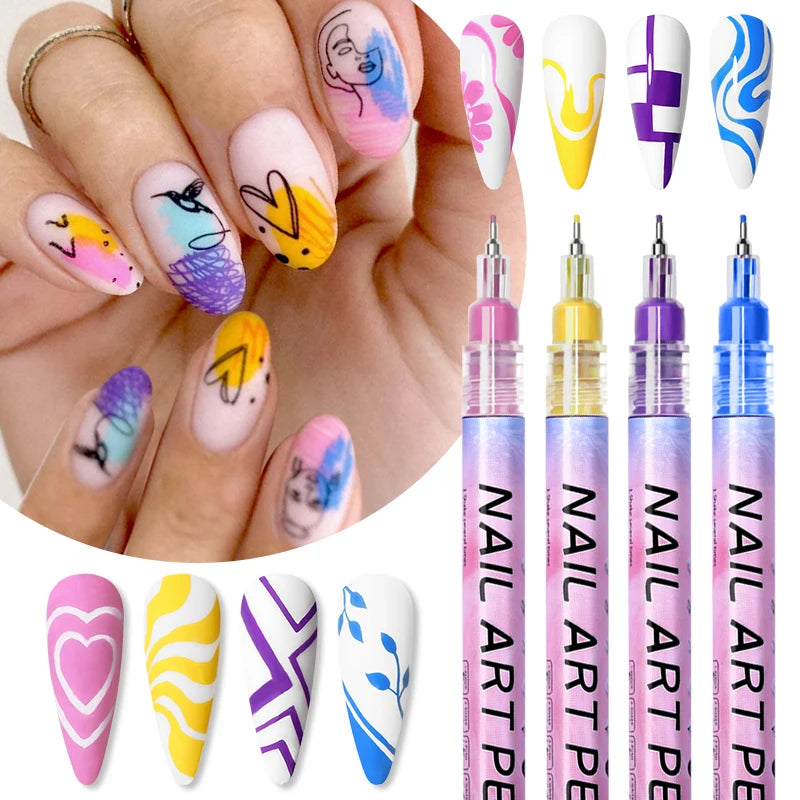 1Pc Nail Art Drawing Graffiti Pen Waterproof Painting Liner Brush DIY 3D Abstract Lines Fine Details Flower Nail Manicure Tools