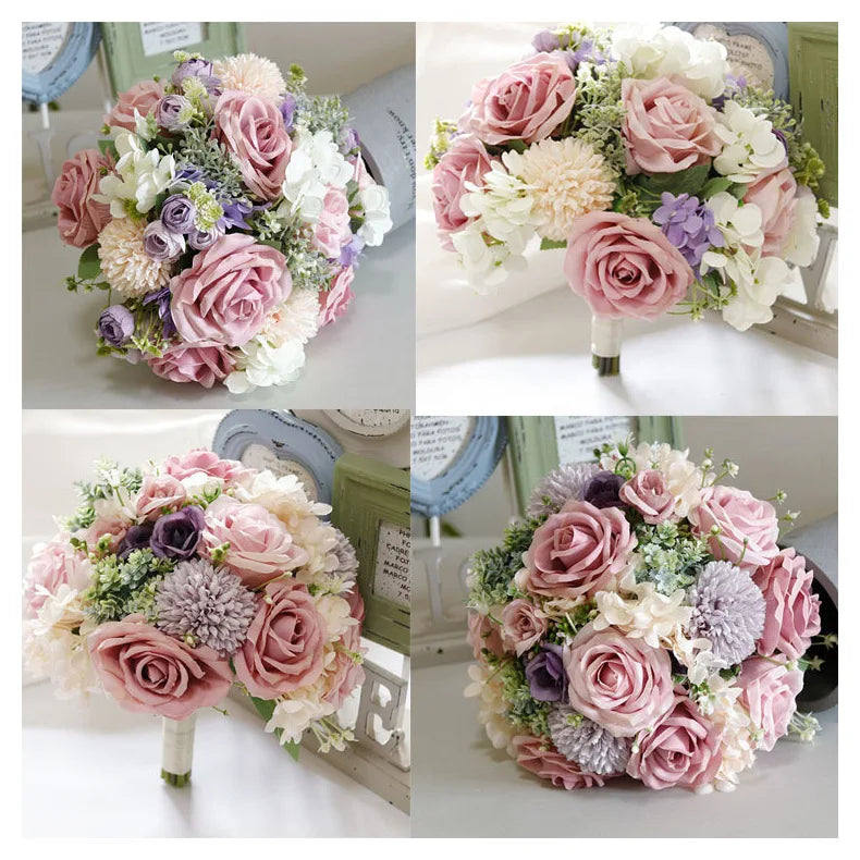 Handmade Silk Rose Wedding Bouquets for Bride Fake Flowers Holder Wedding Bouquet for Bridesmaid Bridal Bridesmaid Accessories