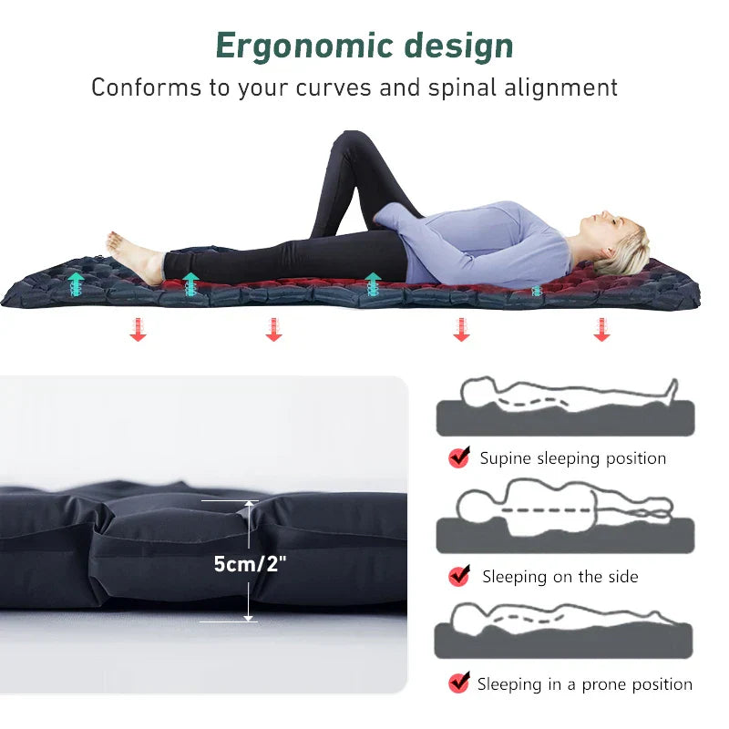 Inflatable Camping Sleeping Pad Nylon Air Mattress Blue-3