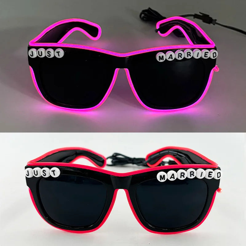 LED Just Married Glasses Wedding Bride To Be Surprise Gift Couple Glasses Souvenirs Glowing Heart Glasses Married Sunglasses