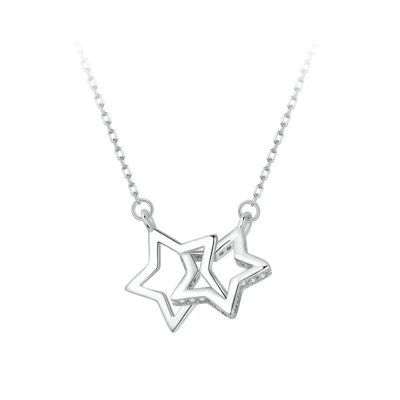 Connected Hearts: Sterling Silver Star/Heart/Cat Pendant Necklace