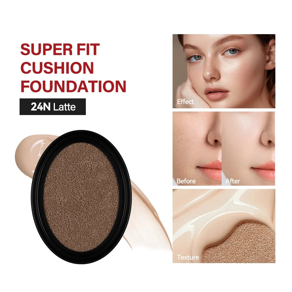 Cushion Foundation Refill Waterproof Semi-Matte Red Finish 72-Hour Wear Long-Lasting Buildable Coverage Sun Protection Makeup