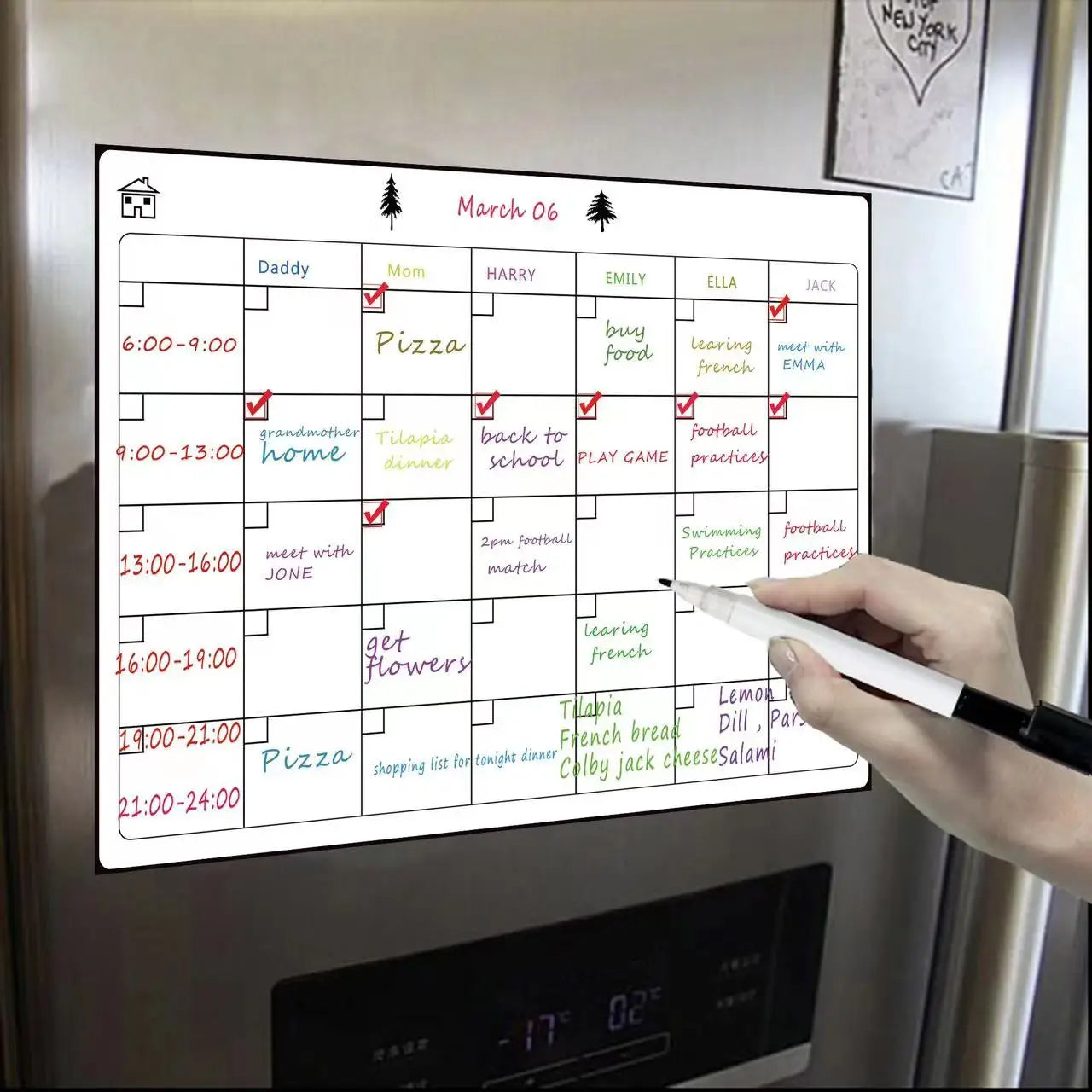 1 Set Magnetic Refrigerator Dry Erase Calendar 12" X 16" Monthly Planner Whiteboard Message Organizer For Kitchen Fridge With Fr