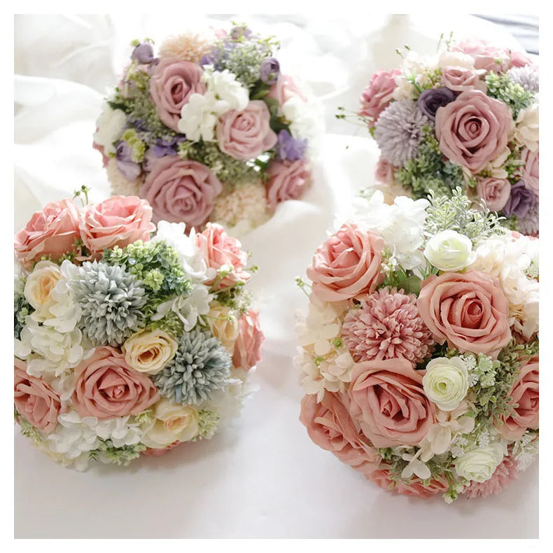 Handmade Silk Rose Wedding Bouquets for Bride Fake Flowers Holder Wedding Bouquet for Bridesmaid Bridal Bridesmaid Accessories