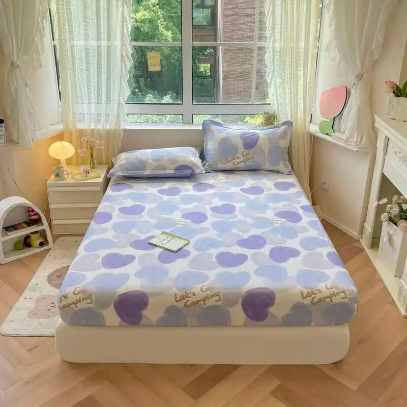 100% Cotton Floral Fitted Sheet Set - Includes Pillowcase, Single/Queen/King Size Mattress Covers(Breathable)