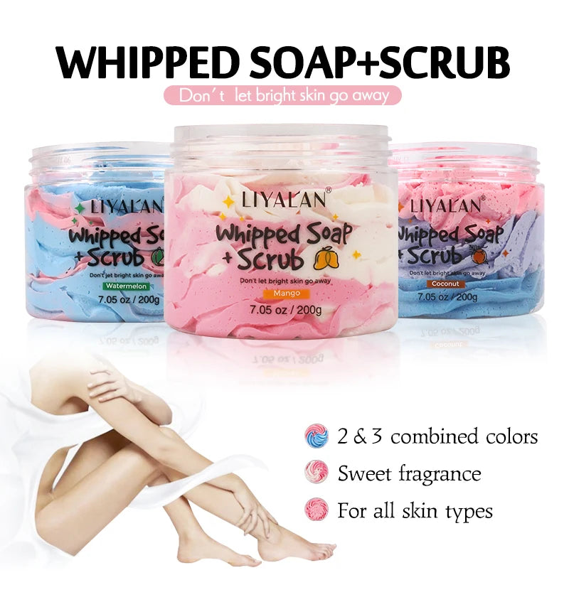Whipped Soap Bath Cleansing Moisturizing Body Wash Exfoliating Smooth Skin Rainbow Scrub Soften Shave Vegan Handmade Shower Soap