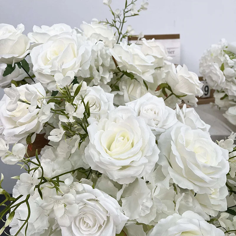2M Luxurious White Rose Sofa Table Runner Flower Row Wedding Backdrop Decor Floral Arrangement Party table Window Display Props