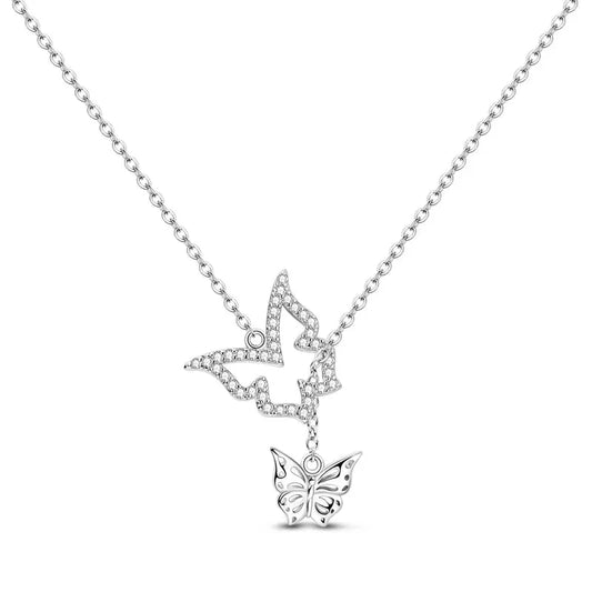 925 Sterling Silver Dazzling Duo Butterfly Pendant Necklace