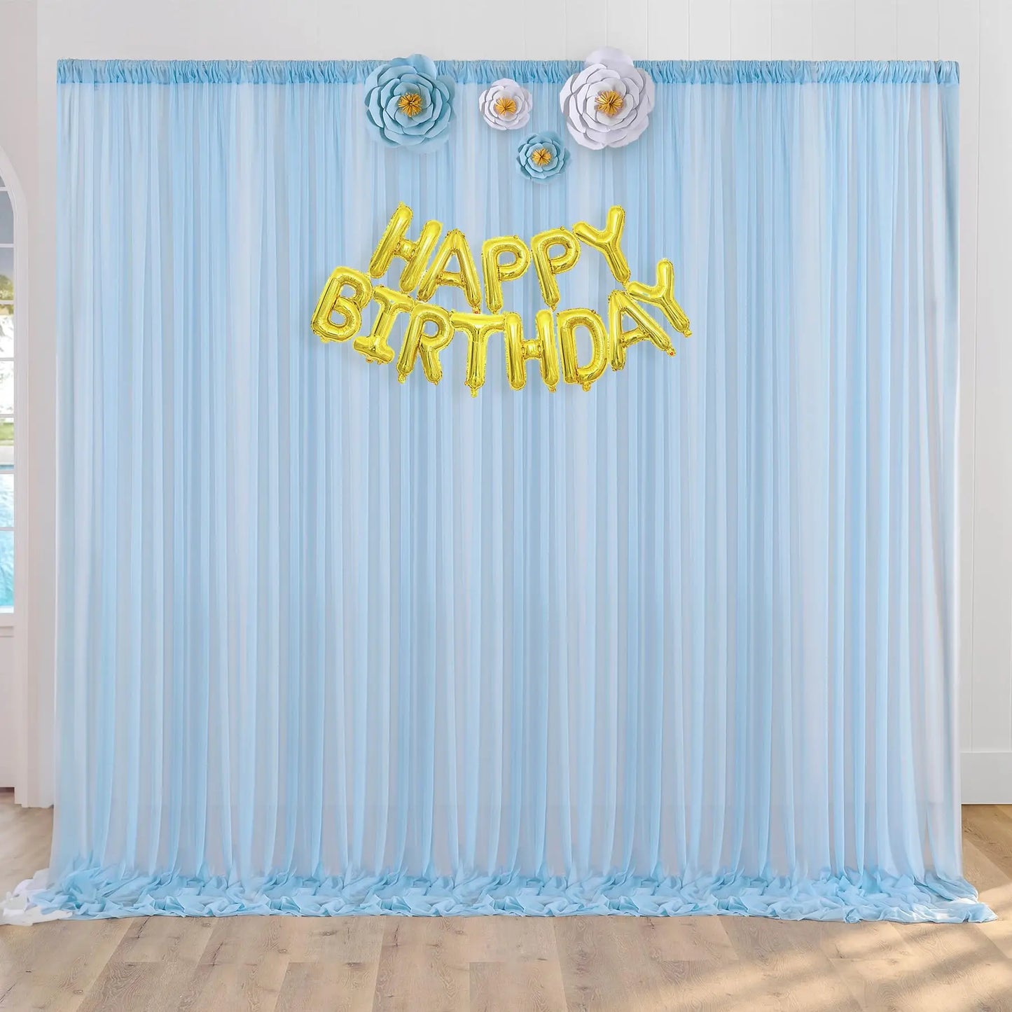 White Chiffon Backdrop Curtain for Wedding Party Sheer Drapes Curtains for Parties Baptism Birthday Baby Shower Photoshoot
