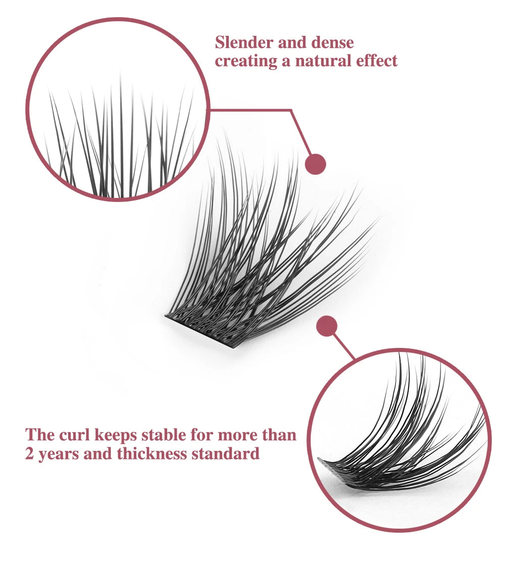 ETVITE DIY Clusters Eyelash Extension Dovetail Segmented Lashes 48 Volume Natural Segmented Eyelashes Bundles