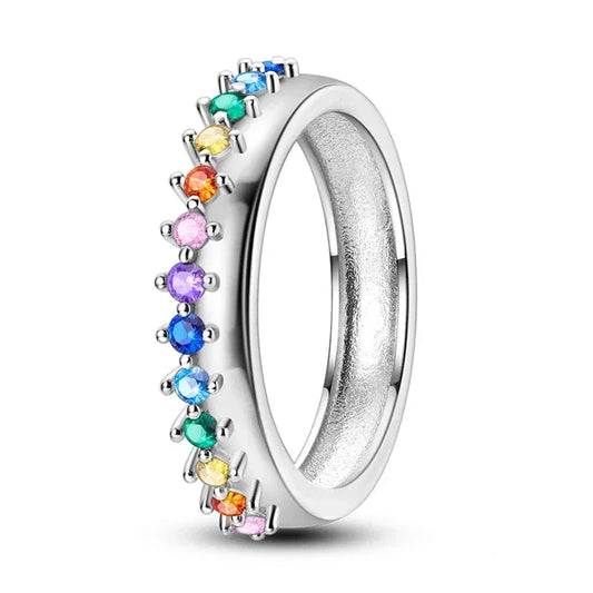 Rainbow Sparkle Sterling Silver Band Ring