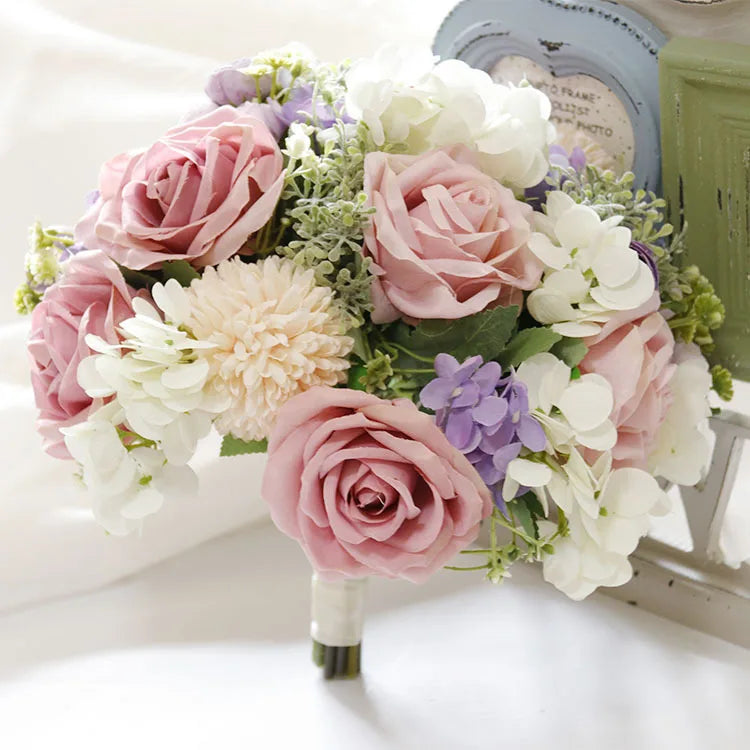 Handmade Silk Rose Wedding Bouquets for Bride Fake Flowers Holder Wedding Bouquet for Bridesmaid Bridal Bridesmaid Accessories