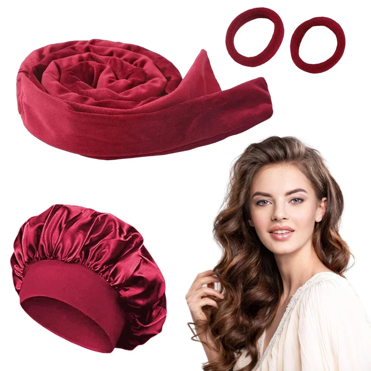 No Heat Hair Curler And Satin Sleeping Cap Set Heatless Hair Curling Headband Hair Claw Clip Hairs Rings Soft Sleeping Hat Salon