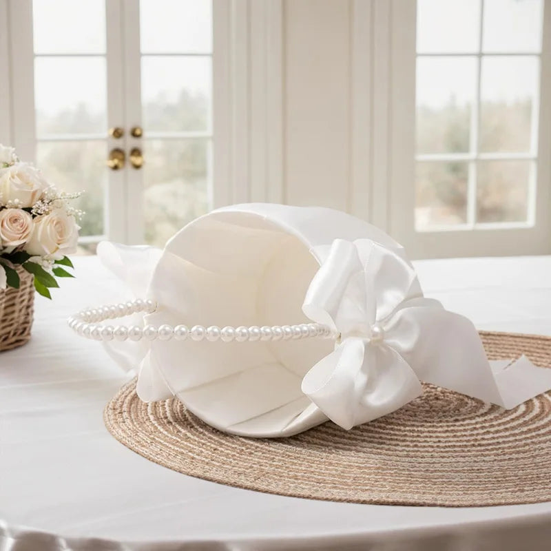 New Wedding Ivory Flower Baskets Ribbon Pearls Bow Knot Ring Pillow Cushion Bearer Bridal Party Supplies Gifts Home Decorations