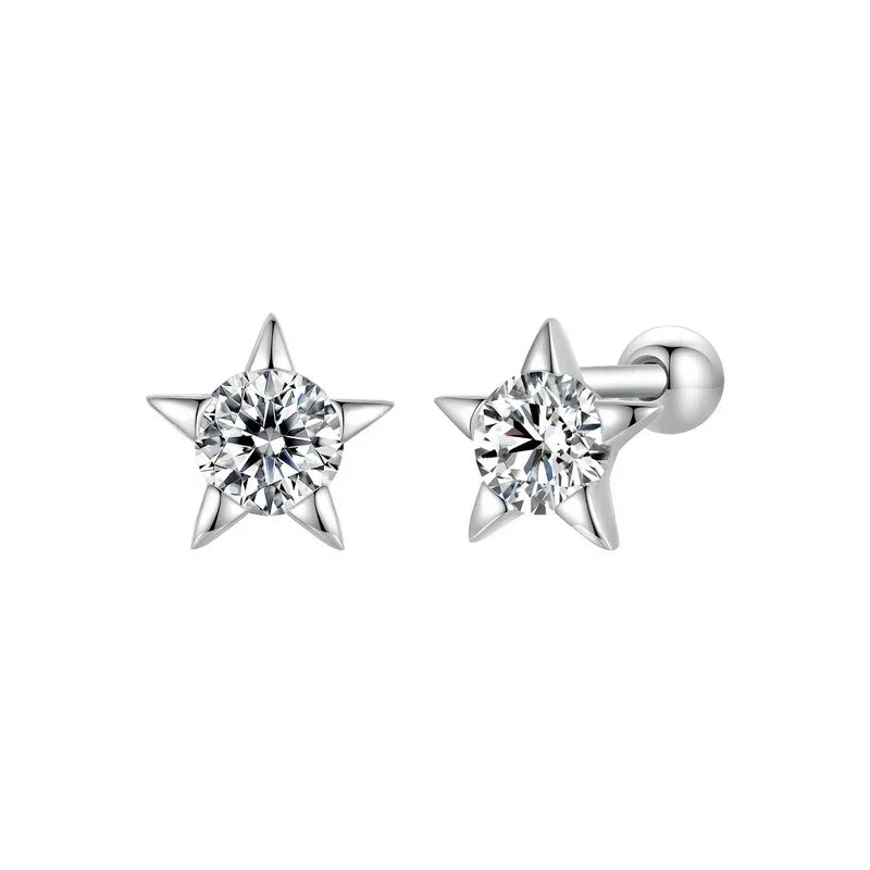 Celestial Sparkle Sterling Silver Star Stud Earrings