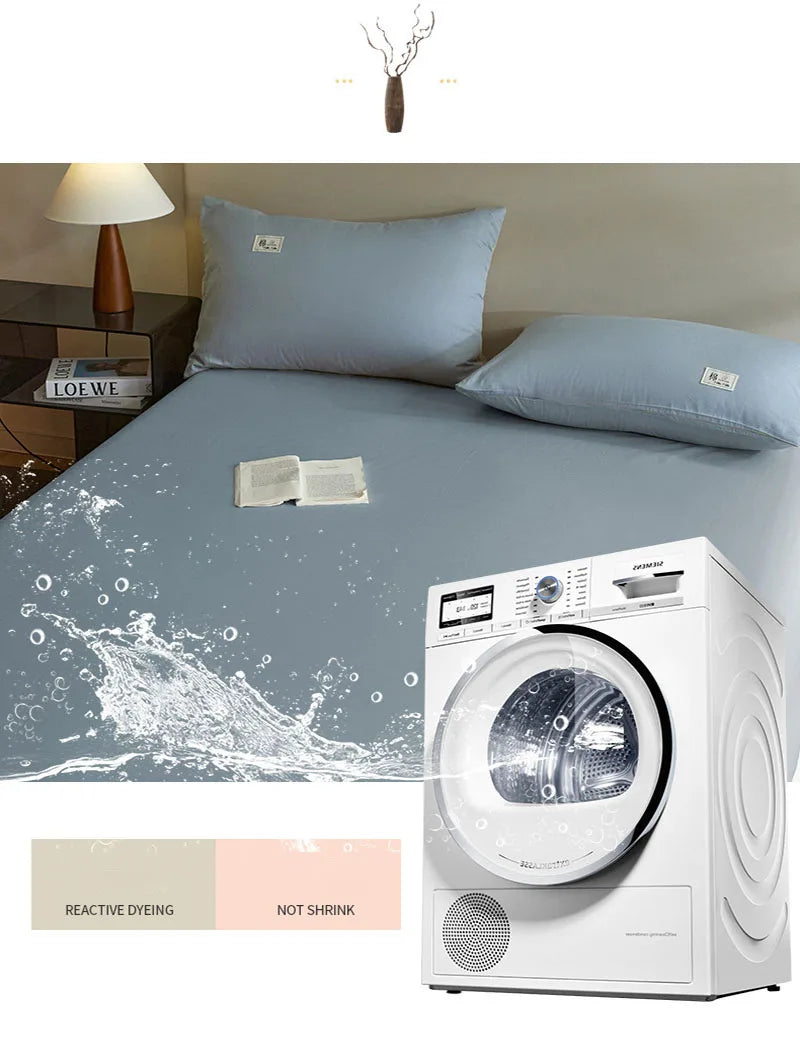 Pure Cotton Solid Anti-Slip Fitted Sheet European Skin-Friendly Mattress Protector for Bedroom Soft Dust Cover for All Seasons