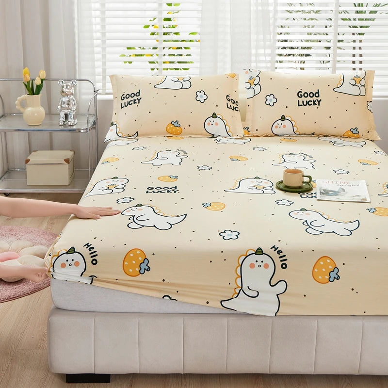 Cartoon Style Fitted Sheet Pure Cotton Bed Sheets Adults Kids Room Mattress Cover Printed Bed Linen 매트리스커버 (No Pillowcase)
