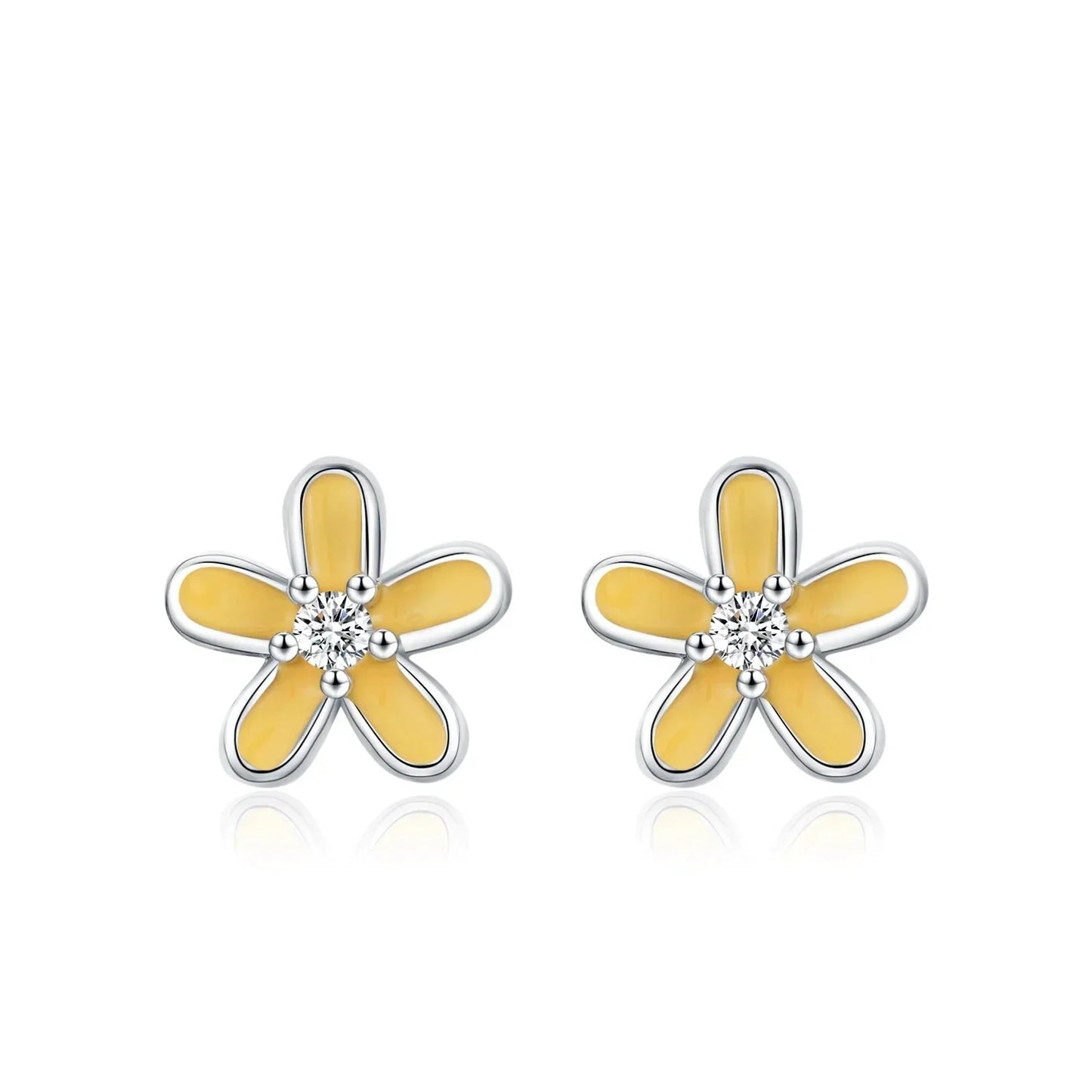 925 Sterling Silver Colorful Enamel Flower Stud Earrings - Minimalist & Cute