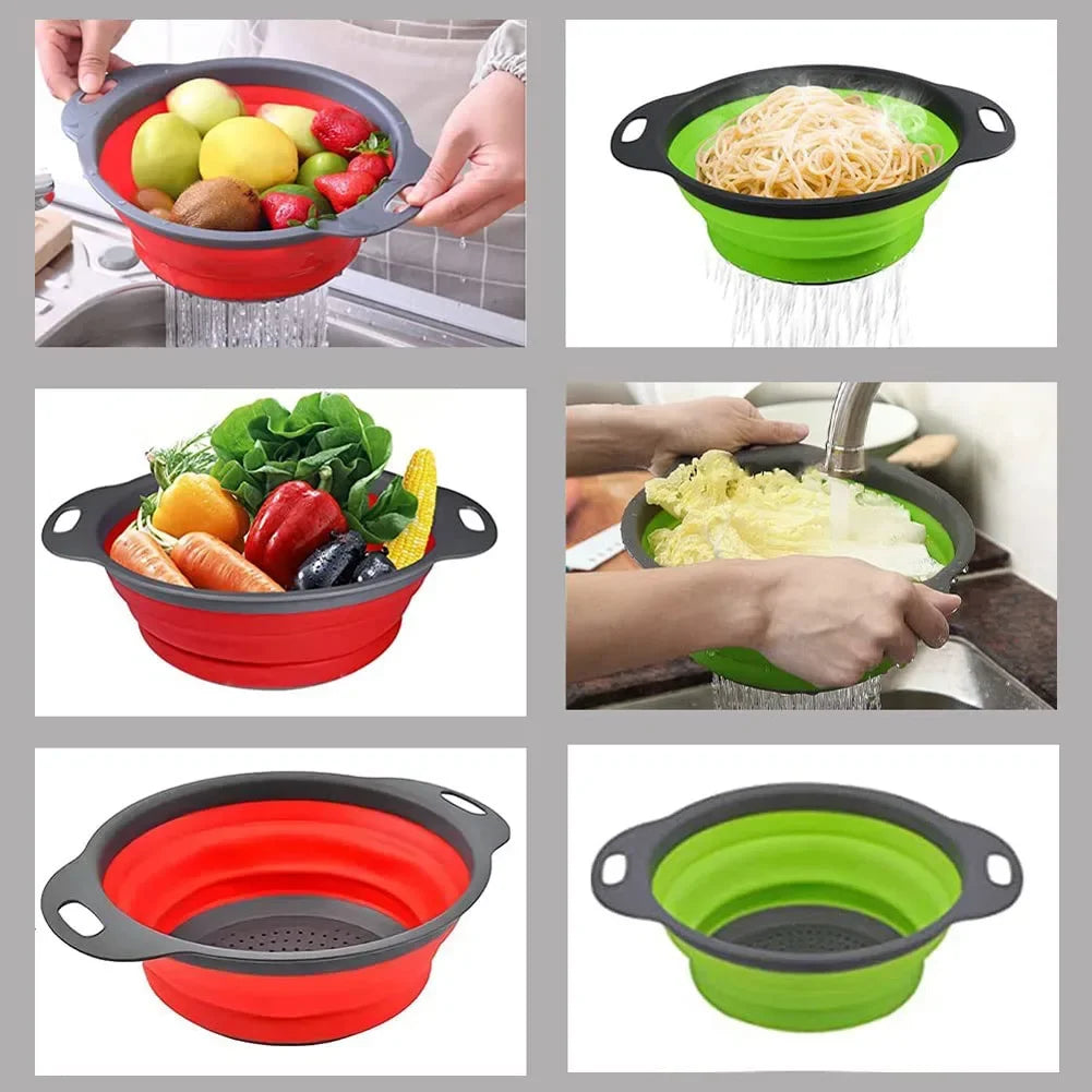 Silicone Round Folding Drain Strainer Basket Collapsible Kitchen