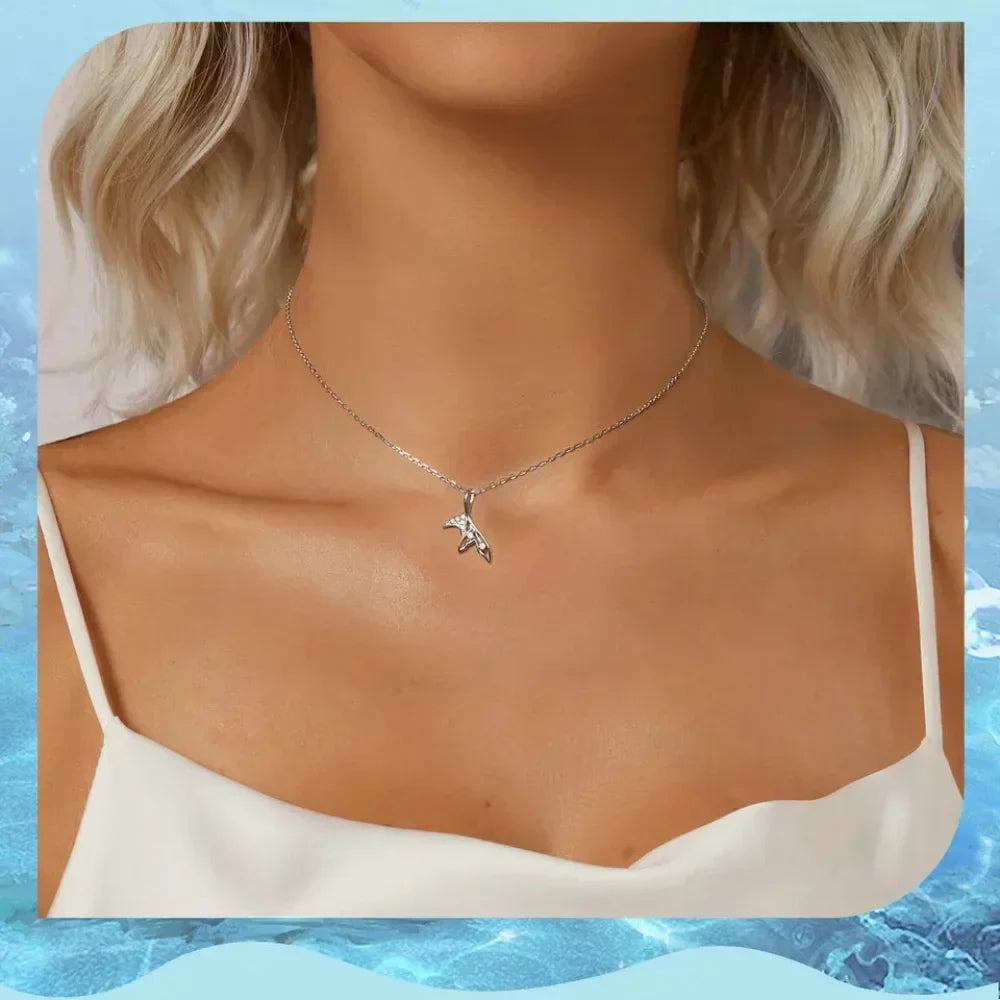 Delicate Fishtail Necklace - Shimmering Blue Nano Opal & White Gold Plate