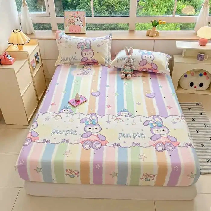 100% Cotton Floral Fitted Sheet Set - Includes Pillowcase, Single/Queen/King Size Mattress Covers(Breathable)