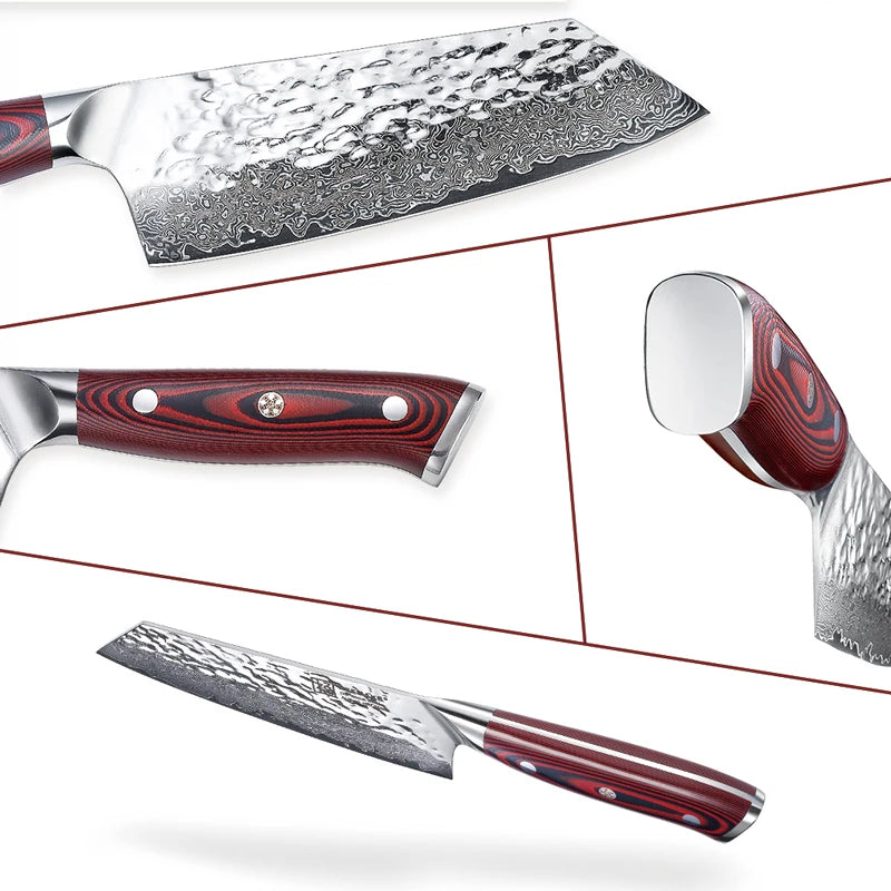 KEEMAKE 7" Inch Nakiri Chef's Knife Damascus Steel Japanese Cleaver Knife Kitchen Ultra Sharp Vegetable Fruit Meat Cutting Knife
