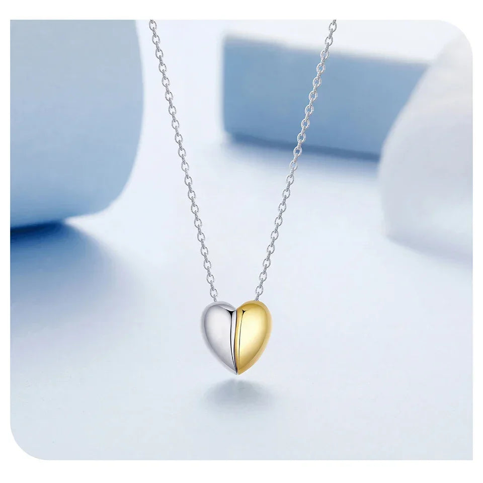 Gold Plated Heart Pendant Necklace For Women - 925 Sterling Silver Couple Heart Jewelry
