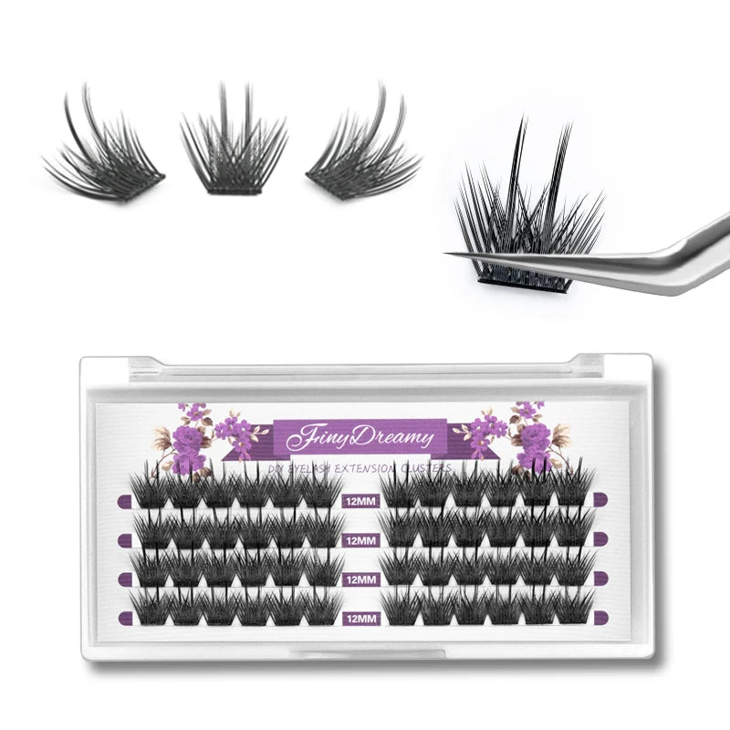 ETVITE DIY Clusters Eyelash Extension Dovetail Segmented Lashes 48 Volume Natural Segmented Eyelashes Bundles