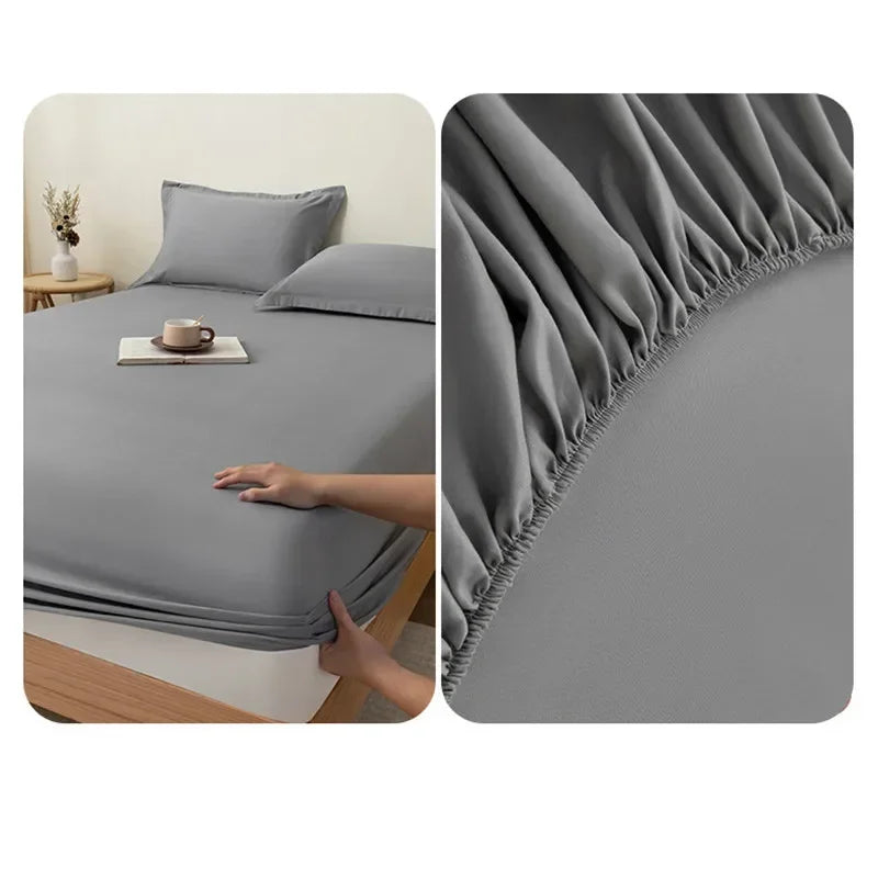 Cotton Fitted Sheet with Elastic Bands Non Slip Adjustable Mattress Cover for Double King Queen Bed 120x200 150x200 200x220cm