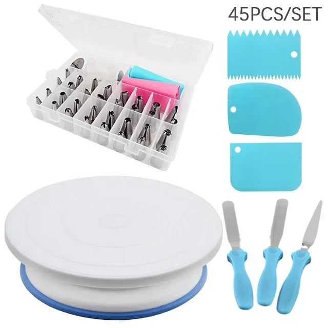 28cm Anti-skid Plastic Cake Turntable Rotating Cake Decorating Tools Pastry Bags Nozzles Set Spatula Kitchen Gadget Sets cozinha