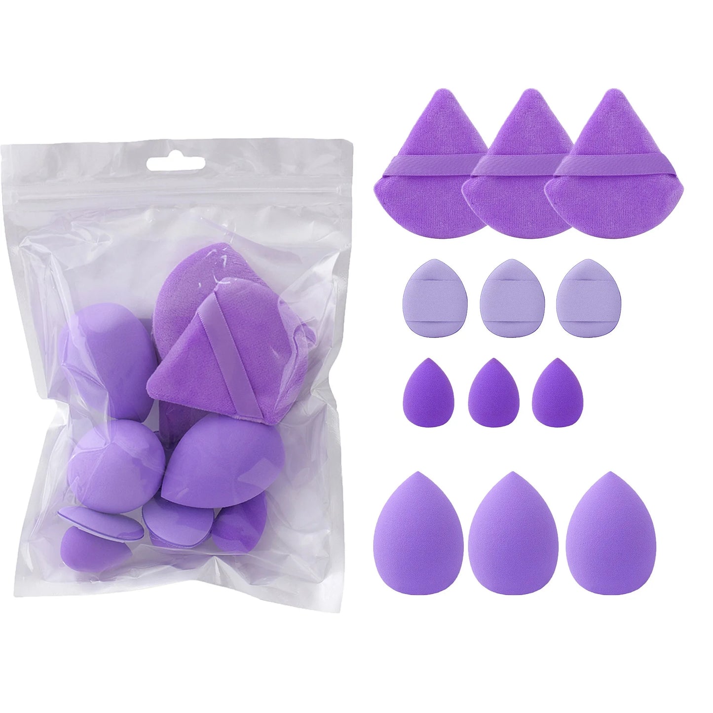 4Types 12PCS Cosmetic Puff Triangle Egg Finger Powder Puff Dry Wet Dual Use Soft Sponge Blending Beauty Tools Makeup Accessories
